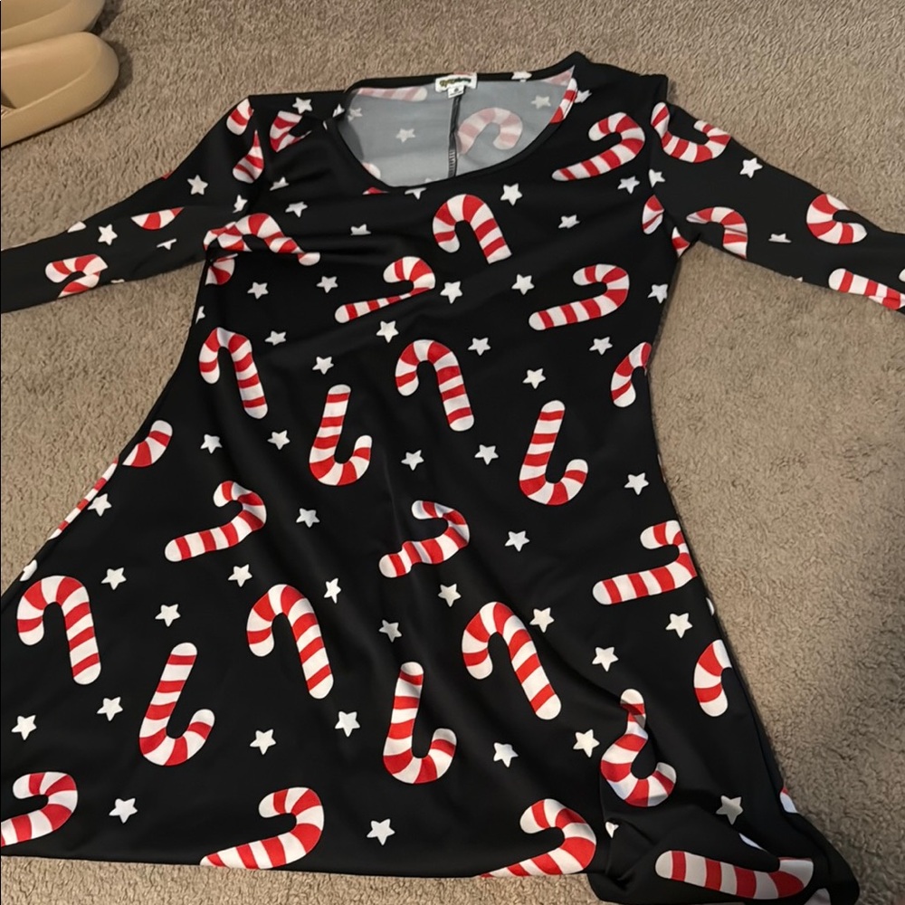 Tipsy Elves Black Candy Cane Long Sleeve Dress